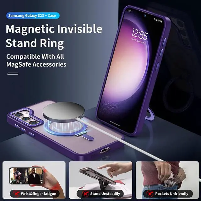 Alt view image 4 of 7 - For Samsung Galaxy S23 Plus Case with Magnetic Invisible Stand [Compatible with Mag Safe] Shockproof Slim Translucent Matte Cases for Samsung Galaxy S23 Plus 6.6 inch Purple
