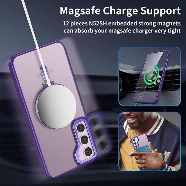 Alt view image 3 of 7 - For Samsung Galaxy S23 Plus Case with Magnetic Invisible Stand [Compatible with Mag Safe] Shockproof Slim Translucent Matte Cases for Samsung Galaxy S23 Plus 6.6 inch Purple