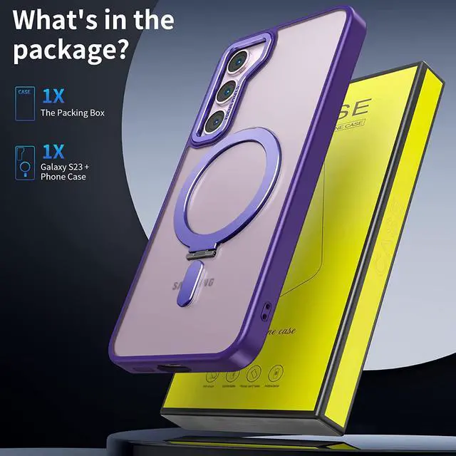 Alt view image 7 of 7 - For Samsung Galaxy S23 Plus Case with Magnetic Invisible Stand [Compatible with Mag Safe] Shockproof Slim Translucent Matte Cases for Samsung Galaxy S23 Plus 6.6 inch Purple