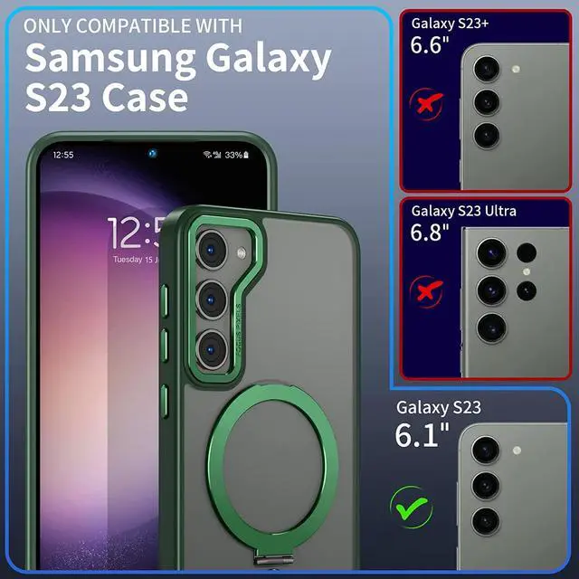 Alt view image 2 of 7 - For Samsung Galaxy S23 Case with Magnetic Invisible Stand [Compatible with Magsafe] Shockproof Slim Translucent Matte Cases for Samsung Galaxy S23 6.1 inch Green