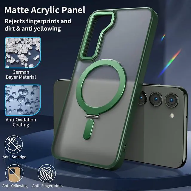 Alt view image 5 of 7 - For Samsung Galaxy S23 Case with Magnetic Invisible Stand [Compatible with Magsafe] Shockproof Slim Translucent Matte Cases for Samsung Galaxy S23 6.1 inch Green