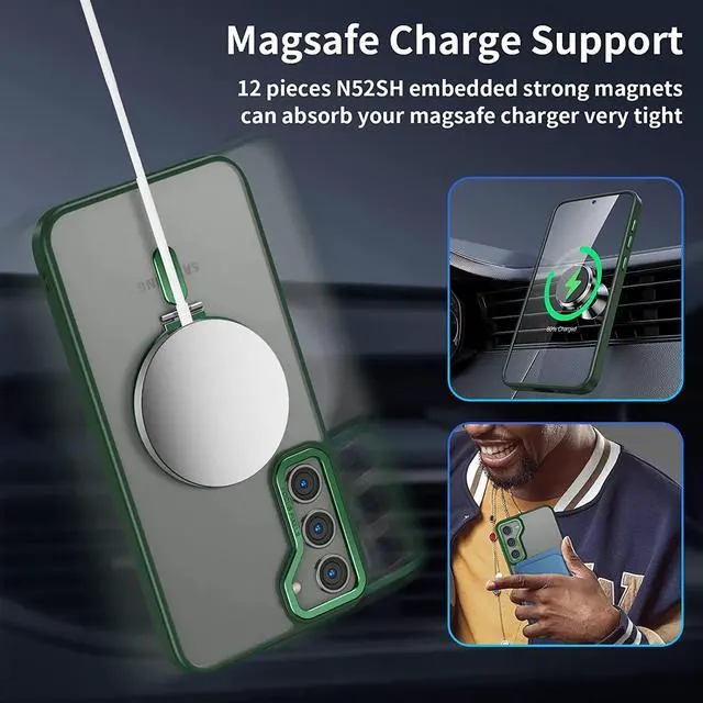 Alt view image 4 of 7 - For Samsung Galaxy S23 Case with Magnetic Invisible Stand [Compatible with Magsafe] Shockproof Slim Translucent Matte Cases for Samsung Galaxy S23 6.1 inch Green