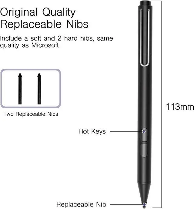Alt view image 6 of 7 - Stylus Pen for Microsoft Surface, Palm Rejection, 1024 Levels Pressure, Flex & Soft HB Nib, Compatible with Surface Pro/Book/Laptop/Go, Including 2 Spare Nibs & AAAA Battery