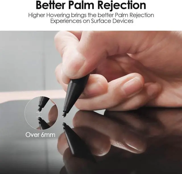 Alt view image 3 of 7 - Stylus Pen for Microsoft Surface, Palm Rejection, 1024 Levels Pressure, Flex & Soft HB Nib, Compatible with Surface Pro/Book/Laptop/Go, Including 2 Spare Nibs & AAAA Battery