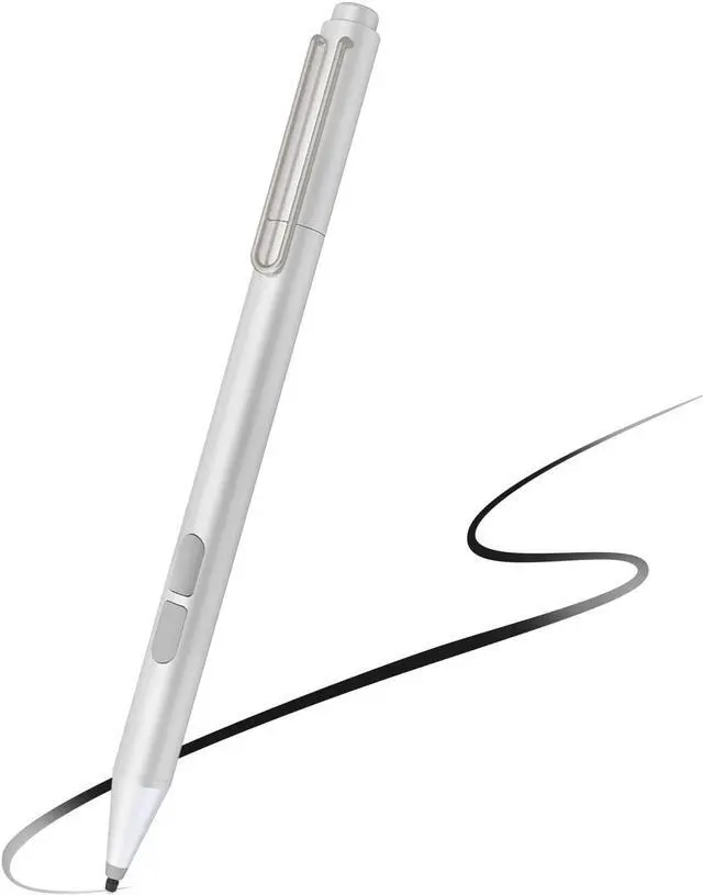 Main image of Stylus Pen for Microsoft Surface, Palm Rejection, 1024 Levels Pressure, Flex & Soft HB Nib, Compatible with Surface Pro/Book/Laptop/Go, Including 2 Spare Nibs & AAAA Battery Silver