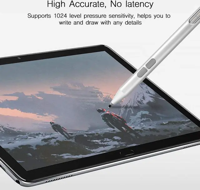Alt view image 7 of 7 - Stylus Pen for Microsoft Surface, Palm Rejection, 1024 Levels Pressure, Flex & Soft HB Nib, Compatible with Surface Pro/Book/Laptop/Go, Including 2 Spare Nibs & AAAA Battery Silver