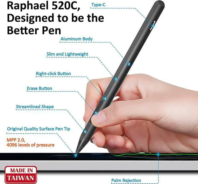 Alt view image 2 of 7 - Stylus Pen for Surface, USB C Charging, 4096 Pressure Sensitivity, Stylus For Microsoft Surface Pro 9 / Pro 8/7/6/5/4/Go/X/Book/Studio/Laptop 5/4/3/2/1/HP/ASUS/DELL, Magnetic Attachment