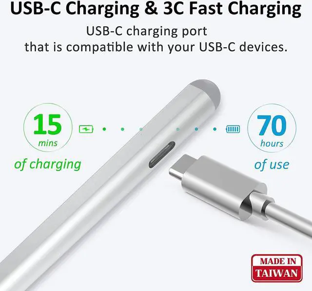 Alt view image 5 of 7 - Stylus Pen for Surface, USB C Charging, 4096 Pressure Sensitivity, Stylus For Microsoft Surface Pro 9 / Pro 8/7/6/5/4/Go/X/Book/Studio/Laptop 5/4/3/2/1/HP/ASUS/DELL, Magnetic Attachment Silver