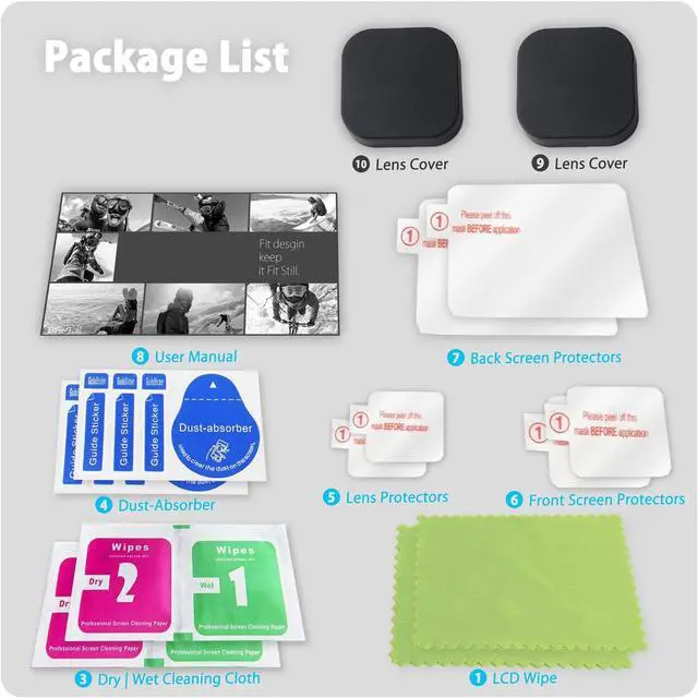 Alt view image 7 of 7 - Screen Protector for GoPro Hero 12/11/10 / 9 Black, Ultra lear Tempered Glass Back Screen Protector + Tempered Glass Lens Protector+Tempered Glass Front Screen Protector+Lens Cover - 2 Packs