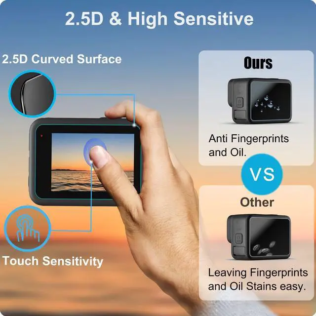 Alt view image 6 of 7 - Screen Protector for GoPro Hero 12/11/10 / 9 Black, Ultra lear Tempered Glass Back Screen Protector + Tempered Glass Lens Protector+Tempered Glass Front Screen Protector+Lens Cover - 2 Packs