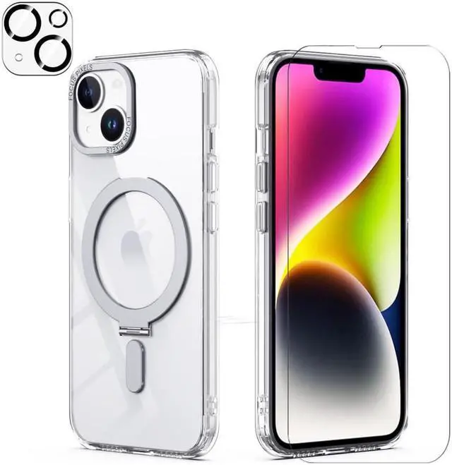 Main image of For iPhone 14 Plus 6.7 inch Case with Magnetic Invisible Stand [Compatible with Magsafe] Shockproof Slim Translucent Matte Cover [Tempered Glass Screen Protector + Camera Lens Protector] Clear