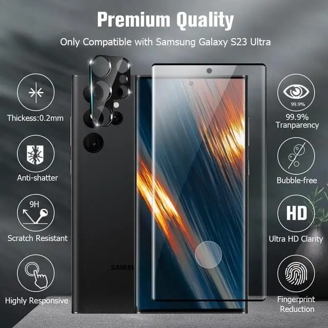 Alt view image 2 of 7 - [2+2 Pack] Galaxy S23 Ultra Screen Protector, 2 Pack Camera Lens Protector , Ultrasonic Fingerprint Support, 3D Curved,HD Clear 9H Tempered Glass Screen Protector, For Samsung Galaxy S23 Ultra 5G (6.8