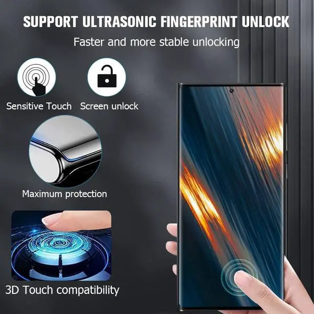 Alt view image 3 of 7 - [2+2 Pack] Galaxy S23 Ultra Screen Protector, 2 Pack Camera Lens Protector , Ultrasonic Fingerprint Support, 3D Curved,HD Clear 9H Tempered Glass Screen Protector, For Samsung Galaxy S23 Ultra 5G (6.8