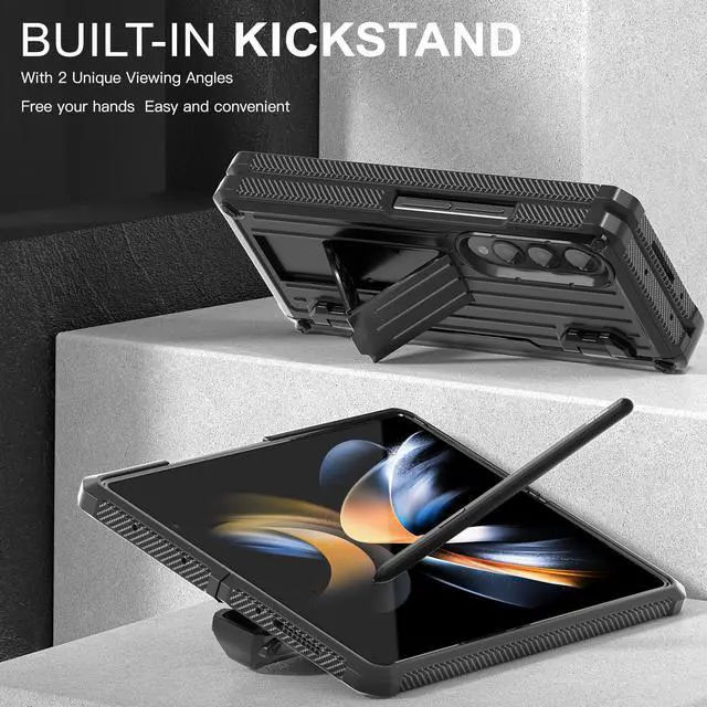 Alt view image 2 of 7 - Case for Samsung Galaxy Z Fold 4 2022 5G, Military-Grade Full-Body Shockproof Rugged Bumper Case Cover with Built-in Screen Protector & Kickstand & S Pen Slot