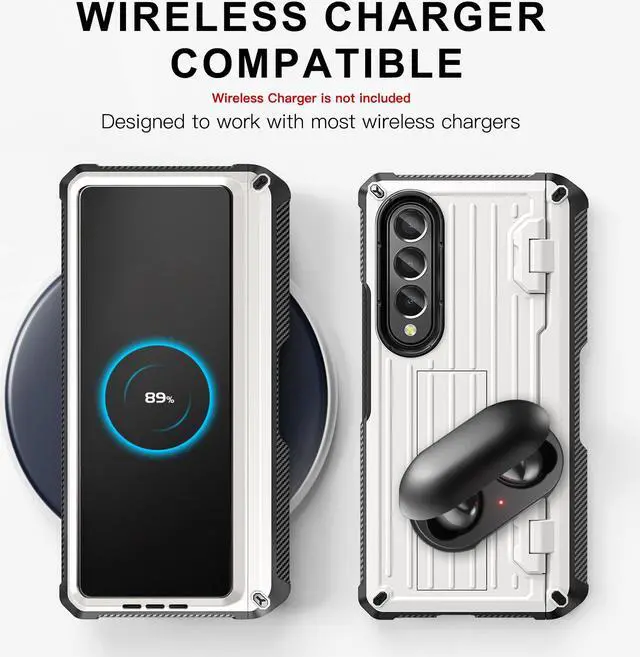 Alt view image 5 of 7 - Case for Samsung Galaxy Z Fold 3 5G 2021, Military-Grade Full-Body Shockproof Rugged Bumper Case Cover with Built-in Screen Protector & Kickstand & S Pen Slot White