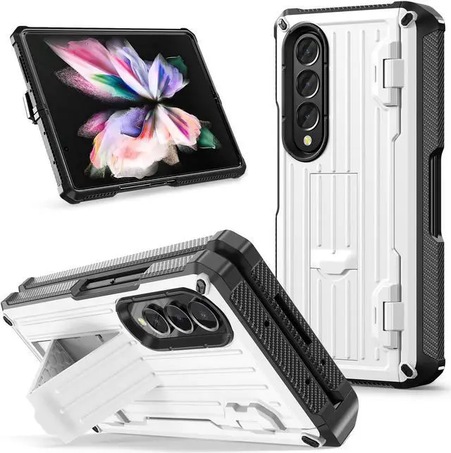 Alt view image 6 of 7 - Case for Samsung Galaxy Z Fold 3 5G 2021, Military-Grade Full-Body Shockproof Rugged Bumper Case Cover with Built-in Screen Protector & Kickstand & S Pen Slot White