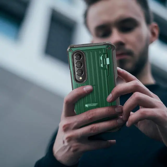 Alt view image 7 of 7 - Case for Samsung Galaxy Z Fold 3 5G 2021, Military-Grade Full-Body Shockproof Rugged Bumper Case Cover with Built-in Screen Protector & Kickstand & S Pen Slot Army Green