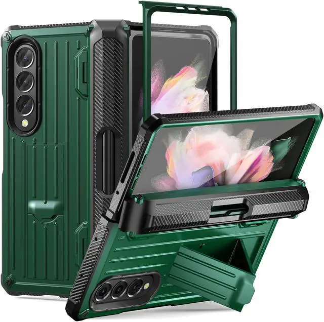 Main image of Case for Samsung Galaxy Z Fold 3 5G 2021, Military-Grade Full-Body Shockproof Rugged Bumper Case Cover with Built-in Screen Protector & Kickstand & S Pen Slot Army Green