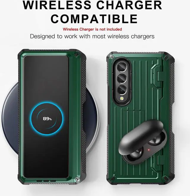 Alt view image 5 of 7 - Case for Samsung Galaxy Z Fold 3 5G 2021, Military-Grade Full-Body Shockproof Rugged Bumper Case Cover with Built-in Screen Protector & Kickstand & S Pen Slot Army Green