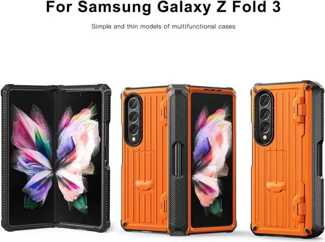 Alt view image 7 of 7 - Case for Samsung Galaxy Z Fold 3 5G 2021, Military-Grade Full-Body Shockproof Rugged Bumper Case Cover with Built-in Screen Protector & Kickstand & S Pen Slot Orange