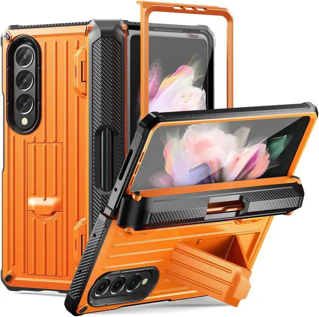 Main image of Case for Samsung Galaxy Z Fold 3 5G 2021, Military-Grade Full-Body Shockproof Rugged Bumper Case Cover with Built-in Screen Protector & Kickstand & S Pen Slot Orange