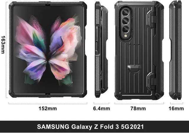 Alt view image 6 of 7 - Case for Samsung Galaxy Z Fold 3 5G 2021, Military-Grade Full-Body Shockproof Rugged Bumper Case Cover with Built-in Screen Protector & Kickstand & S Pen Slot