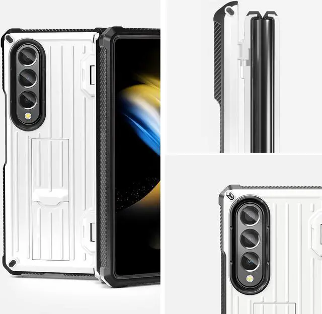 Alt view image 6 of 7 - Case for Samsung Galaxy Z Fold 4 2022 5G, Military-Grade Full-Body Shockproof Rugged Bumper Case Cover with Built-in Screen Protector & Kickstand & S Pen Slot White