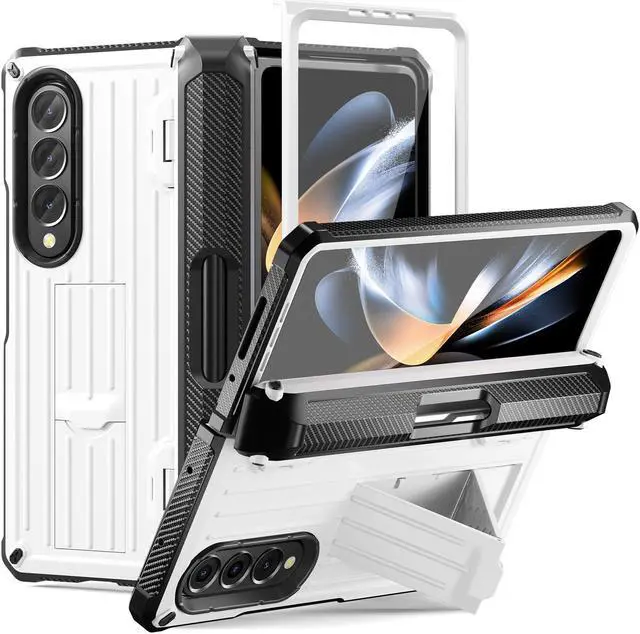 Main image of Case for Samsung Galaxy Z Fold 4 2022 5G, Military-Grade Full-Body Shockproof Rugged Bumper Case Cover with Built-in Screen Protector & Kickstand & S Pen Slot White