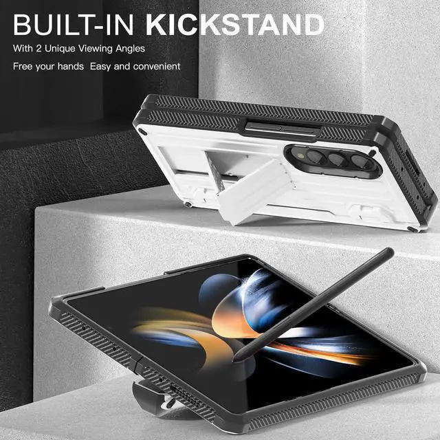 Alt view image 2 of 7 - Case for Samsung Galaxy Z Fold 4 2022 5G, Military-Grade Full-Body Shockproof Rugged Bumper Case Cover with Built-in Screen Protector & Kickstand & S Pen Slot White