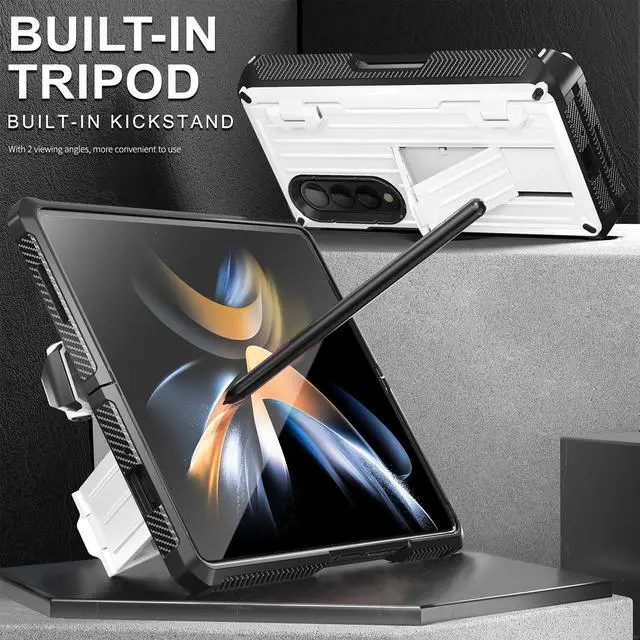 Alt view image 4 of 7 - Case for Samsung Galaxy Z Fold 4 2022 5G, Military-Grade Full-Body Shockproof Rugged Bumper Case Cover with Built-in Screen Protector & Kickstand & S Pen Slot White
