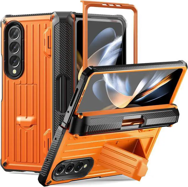 Main image of Case for Samsung Galaxy Z Fold 4 2022 5G, Military-Grade Full-Body Shockproof Rugged Bumper Case Cover with Built-in Screen Protector & Kickstand & S Pen Slot Orange