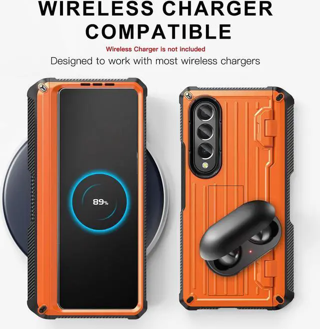 Alt view image 5 of 7 - Case for Samsung Galaxy Z Fold 4 2022 5G, Military-Grade Full-Body Shockproof Rugged Bumper Case Cover with Built-in Screen Protector & Kickstand & S Pen Slot Orange