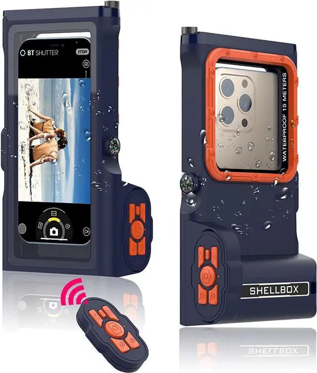 Main image of Underwater Snorkeling Diving Waterproof Phone Case for iPhone Samsung Galaxy LG Huawei Series Smartphone Below 6.7 inch Universal, Bluetooth Connection Control Cameras Zoom Video with APP