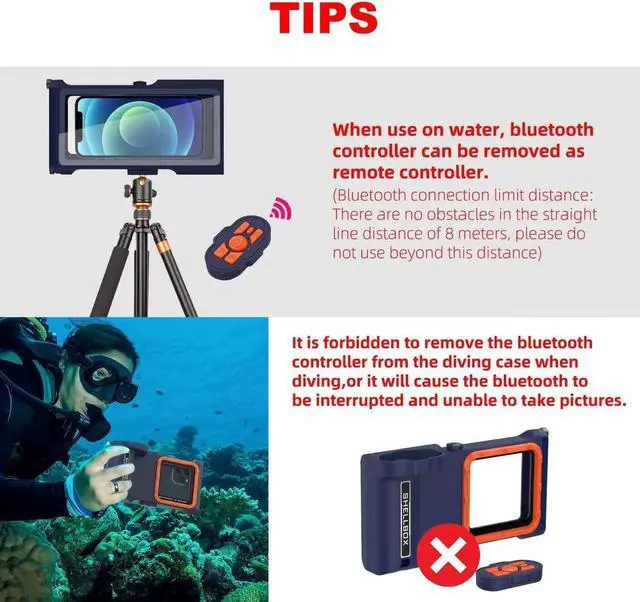 Alt view image 7 of 7 - Underwater Snorkeling Diving Waterproof Phone Case for iPhone Samsung Galaxy LG Huawei Series Smartphone Below 6.7 inch Universal, Bluetooth Connection Control Cameras Zoom Video with APP