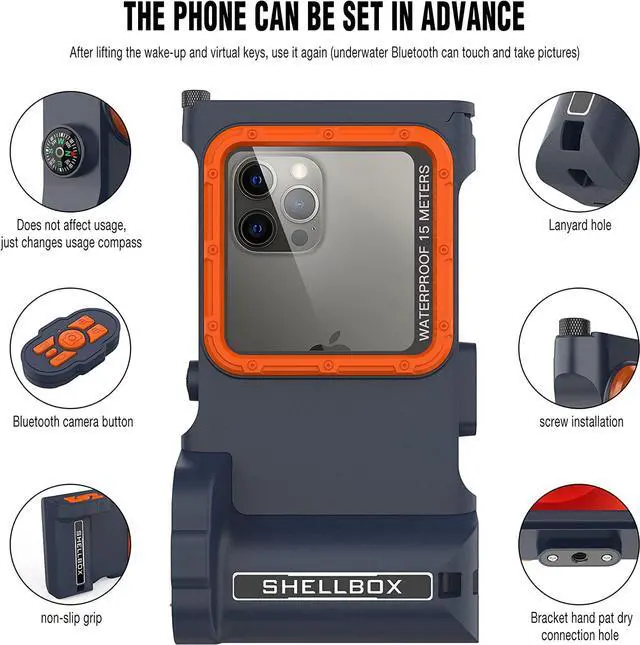 Alt view image 3 of 6 - [50 ft/15m] Diving Phone Case with Bluetooth Remote Control, Universal Cell Phone Waterproof Case for Surfing Swimming Snorkeling, Deep Underwater Protection Case for iPhone and Android Phones