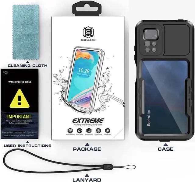 Alt view image 7 of 7 - XiaoMi RedMi Note 11 Pro 4G / 5G Waterproof Case, [Fingerprint Unlock] IP68 Certified Rugged Full Body Underwater Dustproof Shockproof Heavy Duty Protective Cover with Screen Protector Wrist Strap