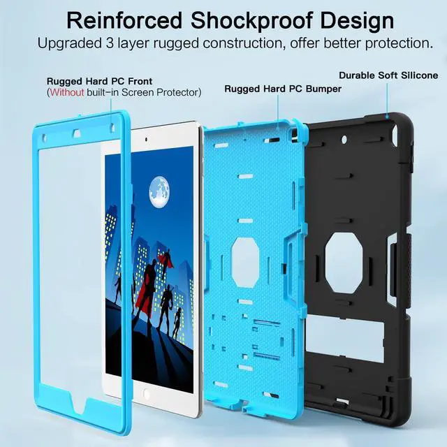 Alt view image 4 of 7 - Case for ipad 9th Generation/iPad 8th Generation/iPad 7th Generation, Slim Heavy Duty Shockproof Rugged Protective Case with Built-in Stand for iPad 10.2 inch 2021/2020/2019 Blue