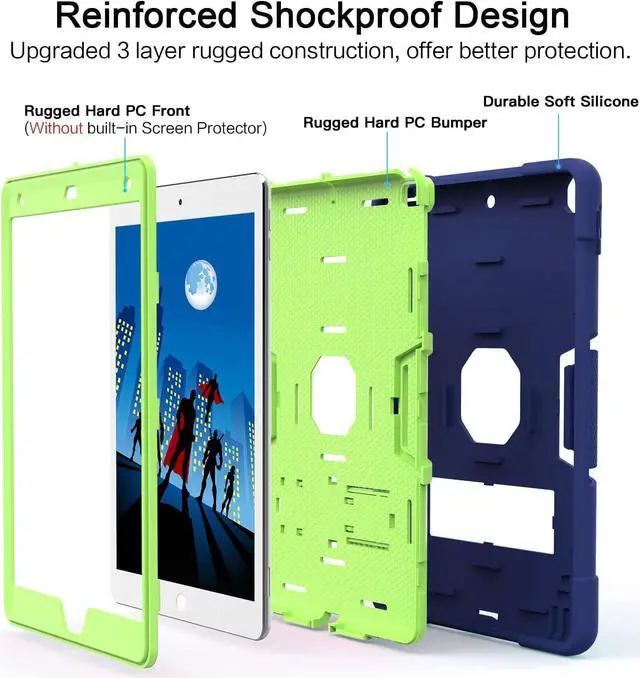 Alt view image 3 of 7 - Case for ipad 9th Generation/iPad 8th Generation/iPad 7th Generation, Slim Heavy Duty Shockproof Rugged Protective Case with Built-in Stand for iPad 10.2 inch 2021/2020/2019 Navy Blue