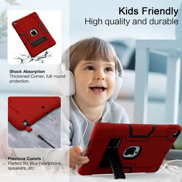 Alt view image 4 of 7 - Case for ipad 9th Generation/iPad 8th Generation/iPad 7th Generation, Slim Heavy Duty Shockproof Rugged Protective Case with Built-in Stand for iPad 10.2 inch 2021/2020/2019 Red
