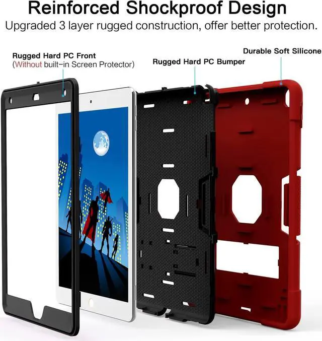Alt view image 3 of 7 - Case for ipad 9th Generation/iPad 8th Generation/iPad 7th Generation, Slim Heavy Duty Shockproof Rugged Protective Case with Built-in Stand for iPad 10.2 inch 2021/2020/2019 Red