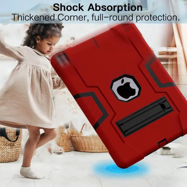 Alt view image 7 of 7 - Case for ipad 9th Generation/iPad 8th Generation/iPad 7th Generation, Slim Heavy Duty Shockproof Rugged Protective Case with Built-in Stand for iPad 10.2 inch 2021/2020/2019 Red