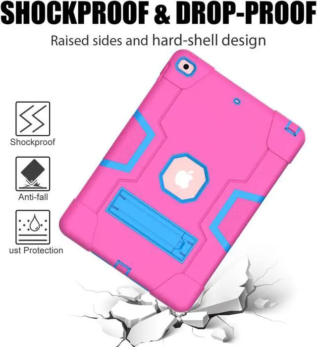 Alt view image 7 of 7 - Case for ipad 9th Generation/iPad 8th Generation/iPad 7th Generation, Slim Heavy Duty Shockproof Rugged Protective Case with Built-in Stand for iPad 10.2 inch 2021/2020/2019 Rose Red