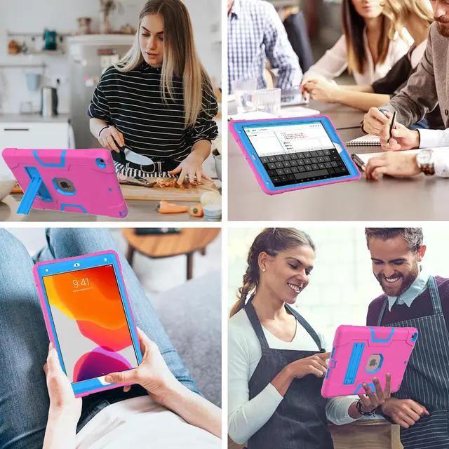 Alt view image 2 of 7 - Case for ipad 9th Generation/iPad 8th Generation/iPad 7th Generation, Slim Heavy Duty Shockproof Rugged Protective Case with Built-in Stand for iPad 10.2 inch 2021/2020/2019 Rose Red