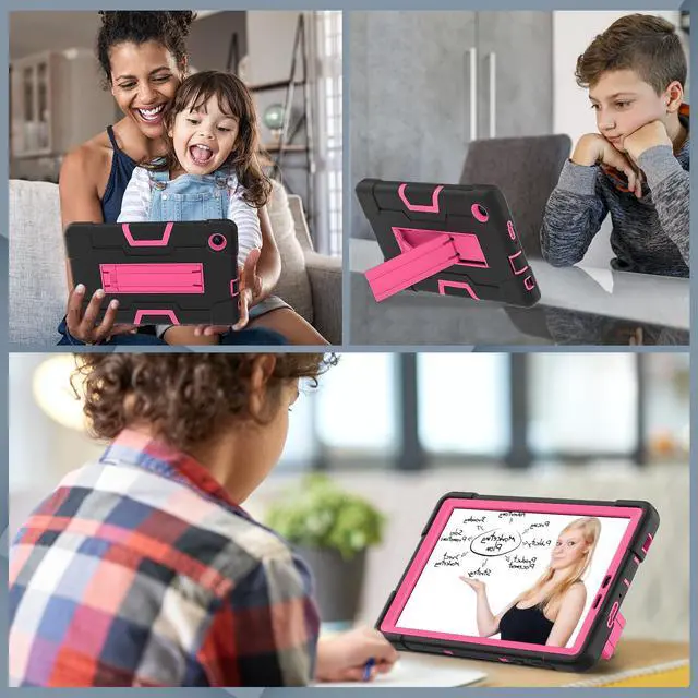 Alt view image 7 of 7 - Protective Case For TCL Tab 8 LE Model 9137W) / TCL Tab 8 WiFi Model 9132X, Shockproof Cover with Kickstand + Universal Stylus Pen Rose Red