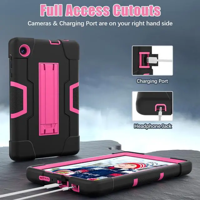 Alt view image 4 of 7 - Protective Case For TCL Tab 8 LE Model 9137W) / TCL Tab 8 WiFi Model 9132X, Shockproof Cover with Kickstand + Universal Stylus Pen Rose Red