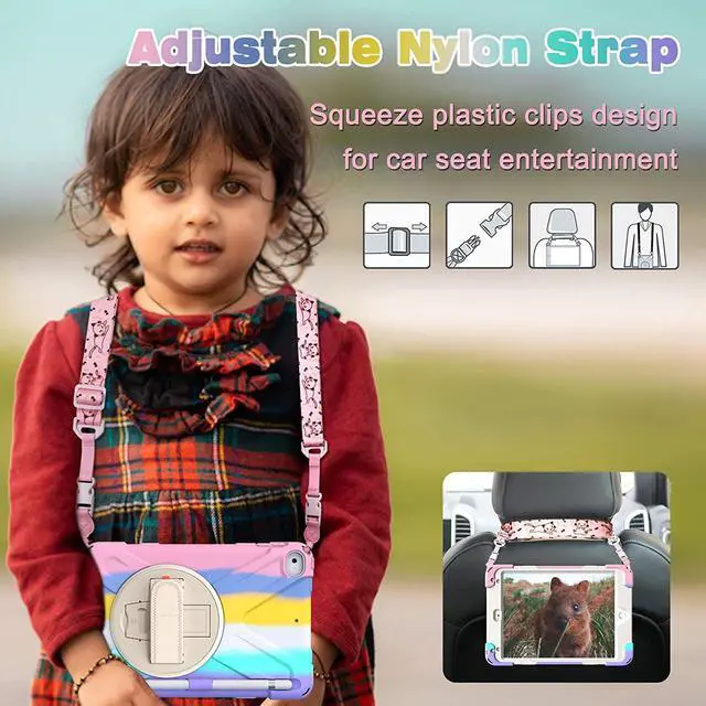 Alt view image 7 of 7 - iPad Mini 5 Case 2019 iPad Mini 4 Case with Pencil Holder Shockproof 360 Degree Rotation Cover with Kickstand Hand Strap Shoulder Strip Protective Case for iPad Mini 5th iPad Mini 4th Generation