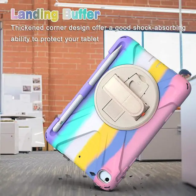 Alt view image 3 of 7 - iPad Mini 5 Case 2019 iPad Mini 4 Case with Pencil Holder Shockproof 360 Degree Rotation Cover with Kickstand Hand Strap Shoulder Strip Protective Case for iPad Mini 5th iPad Mini 4th Generation