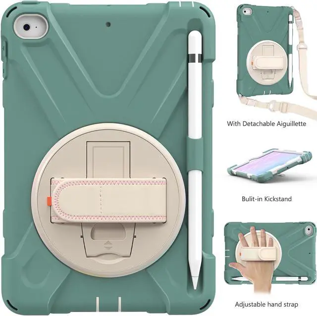 Alt view image 3 of 5 - iPad Mini 5 Case 2019 iPad Mini 4 Case with Pencil Holder Shockproof 360 Degree Rotation Cover with Kickstand Hand Strap Shoulder Strip Protective Case for iPad Mini 5th iPad Mini 4th Generation