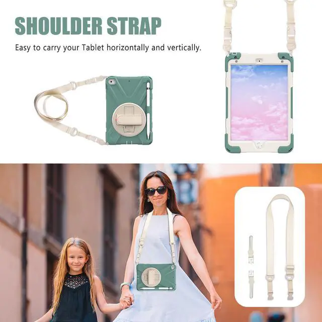 Alt view image 4 of 5 - iPad Mini 5 Case 2019 iPad Mini 4 Case with Pencil Holder Shockproof 360 Degree Rotation Cover with Kickstand Hand Strap Shoulder Strip Protective Case for iPad Mini 5th iPad Mini 4th Generation