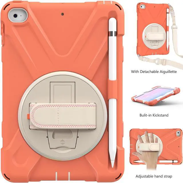 Alt view image 3 of 5 - iPad Mini 5 Case 2019 iPad Mini 4 Case with Pencil Holder Shockproof 360 Degree Rotation Cover with Kickstand Hand Strap Shoulder Strip Protective Case for iPad Mini 5th iPad Mini 4th Generation